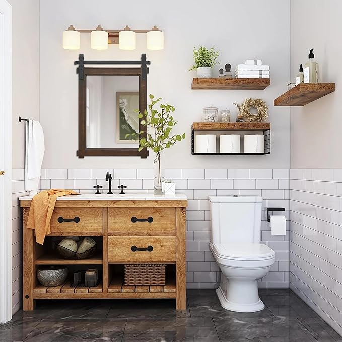 Besdomus Rustic Bathroom Wall Mirror: 22"x30" Brown Barn Door Solid Cedar Wood Frame Vanity Mirror - Farmhouse Decor for Hallway/Living Room/Bathroom Renovation - Wall Decor for Fashion-Conscious