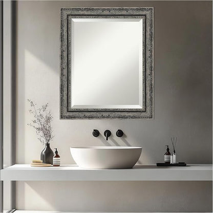 Amanti Art Black Bathroom Mirror for Over Sink, 24x20 Filigree Matte Black Rectangle Vanity Mirror, Small Traditional Frame, Hangs Horizonally and Vertically, Bathroom Wall Decor, Beveled Edge