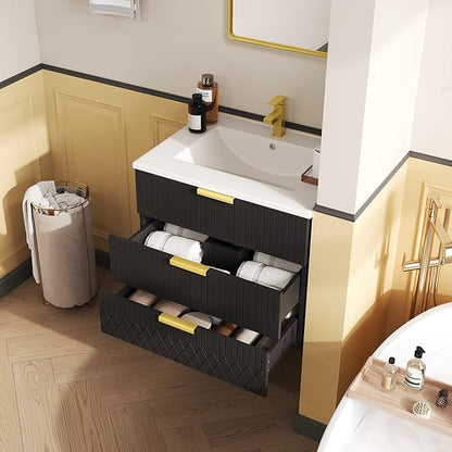 24 Inch Bathroom Vanity with Sink, Wall Mounted Bathroom Storage Cabinet with 2 Drawers, Floating Bathroom Vanities with Decor Line