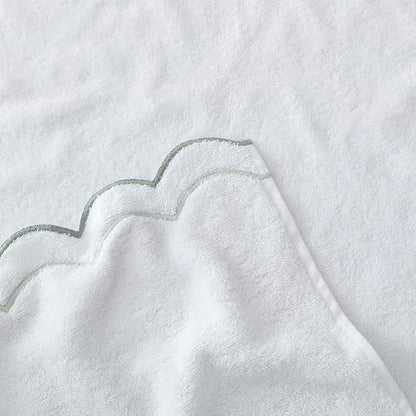 Peri Home 100% Cotton Hand Towel for Bathroom, Embroidered, Soft & Absorbent, 500 GSM, 1 Piece, 16" x 27", White with Sage Scallop | Bathroom, Embroidered, Soft & Absorbent
