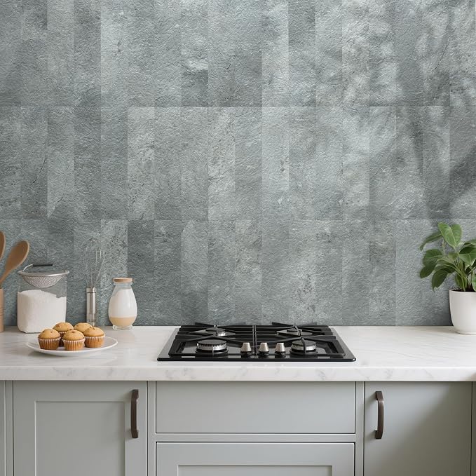 AULIGET 40-Piece Mountain Rock Peel and Stick Backsplash Wall Tiles, 3" x 12" PVC Faux Stone Stick on Tiles for Backsplash Kitchen, Bathroom, Laundry Room, Camper, Fireplace