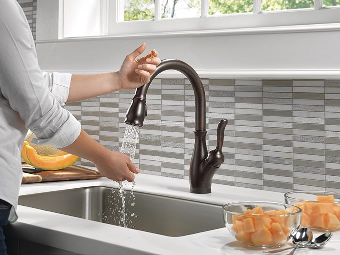 Delta Faucet Leland VoiceIQ Touchless Kitchen Faucet with Pull Down Sprayer, Smart Faucet, Alexa and Google Assistant Voice Activated, Kitchen Sink Faucet, Venetian Bronze 9178TV-RB-DST