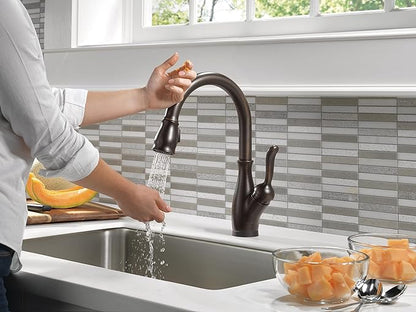 Delta Faucet Leland VoiceIQ Touchless Kitchen Faucet with Pull Down Sprayer, Smart Faucet, Alexa and Google Assistant Voice Activated, Kitchen Sink Faucet, Venetian Bronze 9178TV-RB-DST