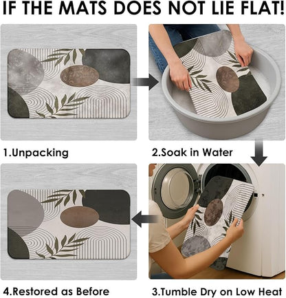 Bathroom Sets with Shower Curtain and Rugs, 4 Pcs, Minimalist Leaf | Boho Mid Century Geometric Bathroom Decor Set with Toilet Lid Cover, Non-Slip Bath Mats and Accessories 12 Hooks