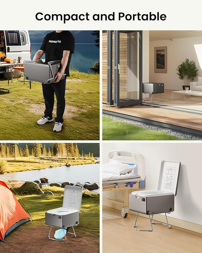 LE-310 Compact Dry Flush Toilet for Van Life and Off-Grid, Gray | Self-Contained rechargeable, Foldable design, no plumbing setup, easy storage, made for RVs, road trips, cabins and marine
