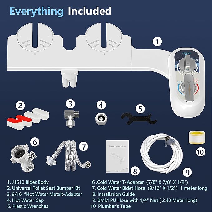 Left Handed Bidet Hot and Cold Water, Self-Cleaning, Dual Nozzle(Frontal & Rear Wash), Left Handed, Non-Electric Warm Water Bidet Attachment for Toilet Seat, Adjustable Water Pressure