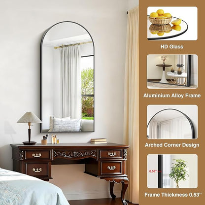 COFENY Arched Mirror, 24’’x48’’ Black Arch Mirror for Bathroom, Arched Bathroom Mirror with Frame, Modern Wall Mounted Mirror for Over Sink Mantle Bedroom Vanity Living Room Entryway
