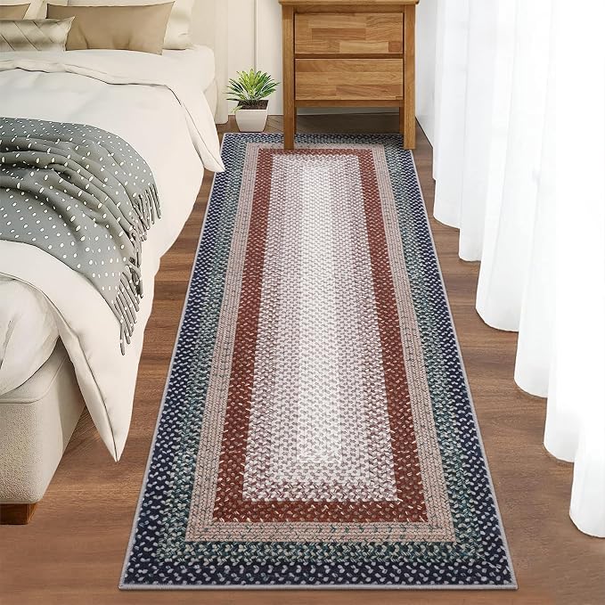 Imitation Braided Collection-Print Washable Runner Rug 2x6 Entryway Rug Modern Non Slip Kitchen Rugs Bathroom Runner Throw Rugs Soft Stain Resistant Carpet for Bedroom Laundry Hallway 2'x6'