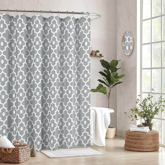 Fabric Modern Extra Long Shower Curtains for Bathroom-Silver Grey & White | 72"W x 84"L Textured Faux Linen Elegant Classic Moroccan Bath Decor-Hotel Quality Transitional Washable & Breathable Cloth