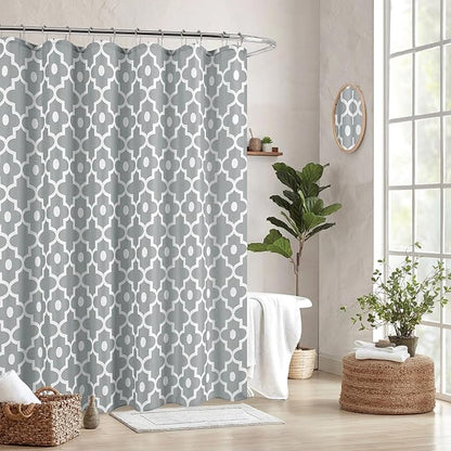 Fabric Modern Extra Long Shower Curtains for Bathroom-Silver Grey & White | 72"W x 84"L Textured Faux Linen Elegant Classic Moroccan Bath Decor-Hotel Quality Transitional Washable & Breathable Cloth