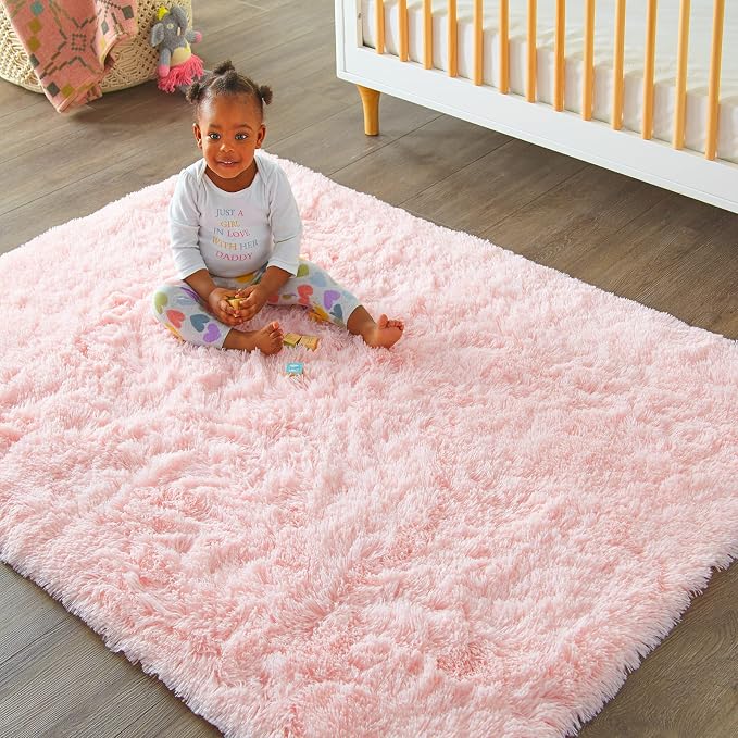 Ophanie Pink Rug for Bedroom Girls, Kids Fluffy Kawaii Fuzzy Furry Shag Area Rug, Cute Plush Soft Shaggy Bedside Indoor Floor 4x6 Carpet for Teen Nursery Dorm Home Room Decor Aesthetic