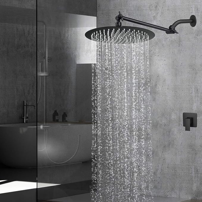 Voolan Rain Shower Head, High Pressure High Flow All Metal Rainfall Shower Head, Ultra-Thin Design-Pressure Boosting, Universal Wall and Ceiling Mount (10 Inch, Black)