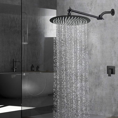 Voolan Rain Shower Head, High Flow Large Rainfall Showerhead Made of All Metal Stainless Steel, Waterfall Body Covering, Universal Wall and Ceiling Mount (12 Inch, Black)