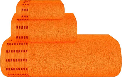 Ultra Soft 3 Pack Cotton Towel Set, Contains a Bath Towels 28x55 inch, a Hand Towels 16x24 inch & a Wash Cloths 12x12 inch, Ideal Everyday use, Compact & Lightweight - Orange