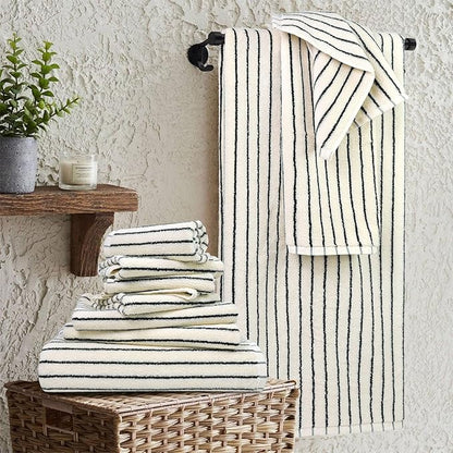 8 Piece Black and Ivory Towel Set, Super Soft & Absorbent Cotton Striped | Towels for Bathroom Decor, 2 Bath, 2 Hand, 4 Washcloths