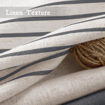 Dark Grey Boho Linen Striped Shower Curtain with Tassel 72"W X 72"L | Boho Farmhouse Shower Curtains with Linen Texture for Bathroom Decor