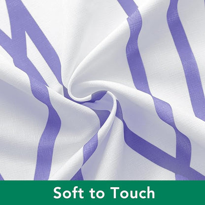 Fabric Modern Shower Curtain-Lavender & White Shower Curtains for Bathroom | 72"W x 72"L Textured Faux Linen Luxury Hotel Quality Washable-Abstract Wavy Cloth Bath Curtain-Apartment Minimalist Decor