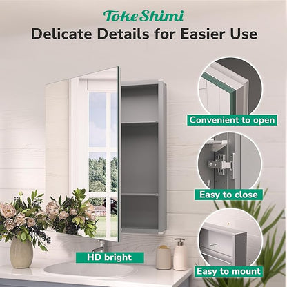 TokeShimi 20.1x26.1 Recessed Medicine Cabinet with Mirror Aluminum, Assembly Needed, Frameless, Stepless Adjustable Storage, Silver Medicine Cabinet Mirror