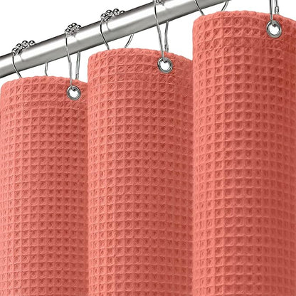 Waffle Weave Shower Curtain - Coral Cotton Fabric Texture Heavyweight Shower Curtains for Bathroom,Washable,72Wx72L