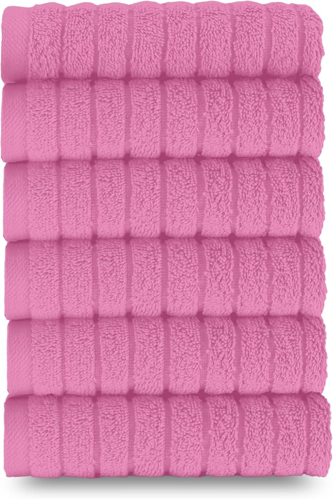 Elegant Comfort 100% Turkish Cotton Corduroy Ribbed Luxury Washcloths 6 Pack Soft 13 x 13 Inch - Higly Absorbent, Durable, Quick Dry, Spa Premium Hotel Quality for Bathroom or Travel, Light Pink