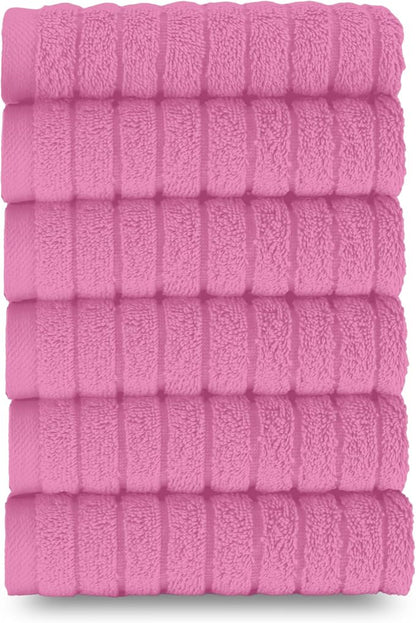 Elegant Comfort 100% Turkish Cotton Corduroy Ribbed Luxury Washcloths 6 Pack Soft 13 x 13 Inch - Higly Absorbent, Durable, Quick Dry, Spa Premium Hotel Quality for Bathroom or Travel, Light Pink