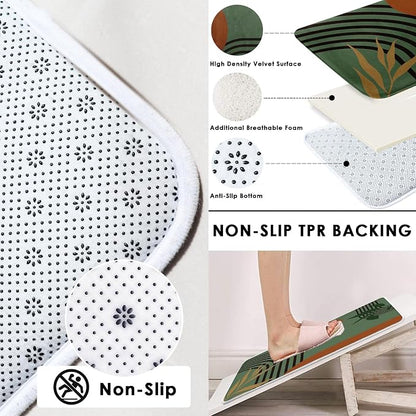 Bathroom Sets with Shower Curtain and Rugs, Boho 4 Pcs Mid | Century Modern Minimalist Bathroom Decor Set with Toilet Lid Cover, Non-Slip Bath Mats and Accessories 12 Hooks