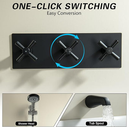 3 Handle Shower Faucet Set, Matte Black 3 Handle Tub and Shower Faucet Combo Bathtub Shower Faucets Completes