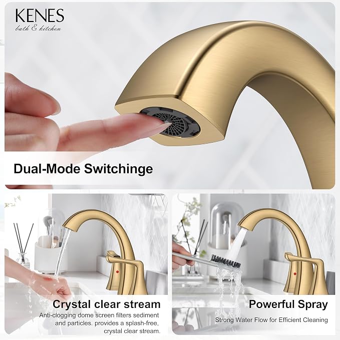 Champagne Bronze Bathroom Faucet 3 Hole, Widespread Bathroom Faucet | Bathroom Vanity Faucet with Pop Up Drain & Supply Lines, Lead-Free cUPC & NSF Certified, 8 Inch Faucet for Vanity RV Sink