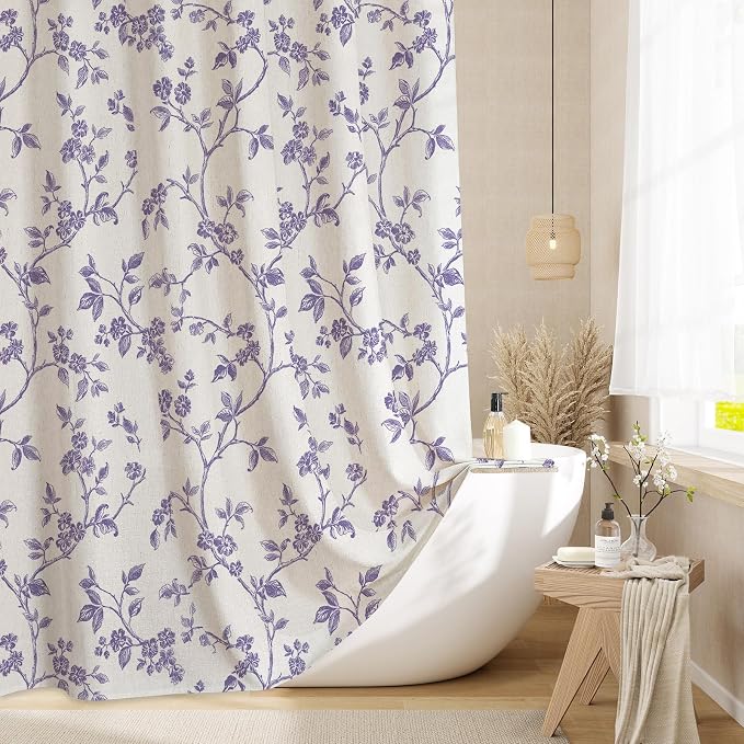 MitoVilla Small Stall Linen Floral Shower Curtain for Bathroom,36 x 72 | Narrow Half BoHo Cottagecore Spring Shower Curtains, Modern Farmhouse Country Plant Leaves Bathroom Décor, 36 x 72