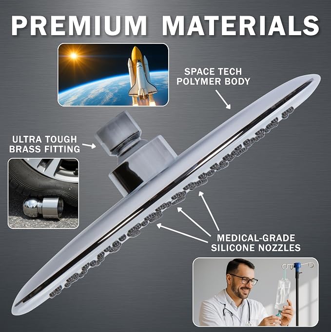 Waterfall Showerhead - 2.5 GPM - Polished Chrome | 9 Inch Large Overhead Rain Shower Head With Self-Clean Nozzles, Adjustable Brass Ball Joint, High Flow Best With Extender Arm