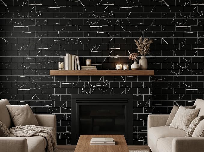 2026 New Upgrade Peel and Stick Backsplash Tile, Peel and Stick 11.34" X 11.57" Wall Tile for Kitchen, Bathroom, Fireplace, Laundry (Black Rocks, 1 Pack)