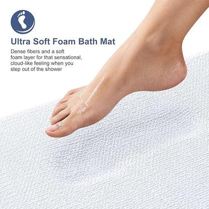 OLANLY Memory Foam Bathroom Runner Rugs 70x24, Absorbent Long Mat, White | Soft Quick Dry Bath Rugs, Non-Slip Carpet, Machine Washable Mat for Bathroom Floor, Tub and Shower, Home Decor Accessories