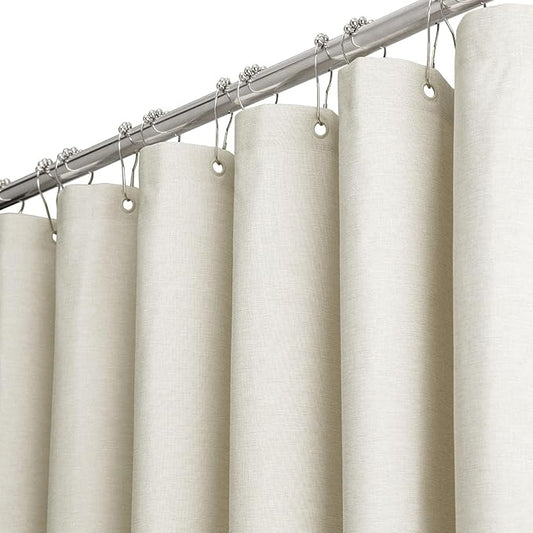 Linen Textured Waterproof Fabric Shower Curtain, 60x84, Light Cream | Heavy Duty Polyester Cloth, 10 Plastic Hooks, Quick-dry, Elegant Drape, Modern Hotel Style, Bathroom Decor, Machine Washable