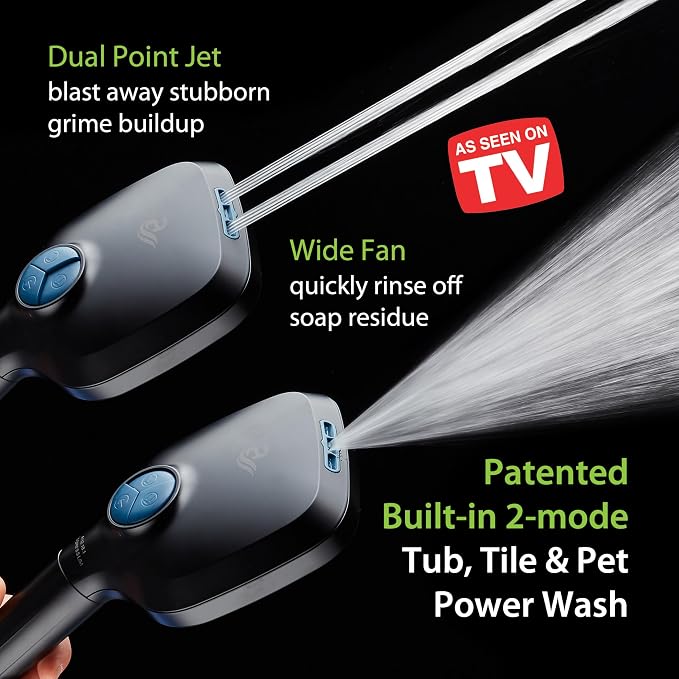 AquaCare High Pressure 10 Spray Mode Filtered Showerhead - Handheld Shower Head Filters Chlorine to Heal Dry Skin, Revive Hair - Dual Power Wash Cleans Tub, Tile, Pets - Hard Water Softener, Black