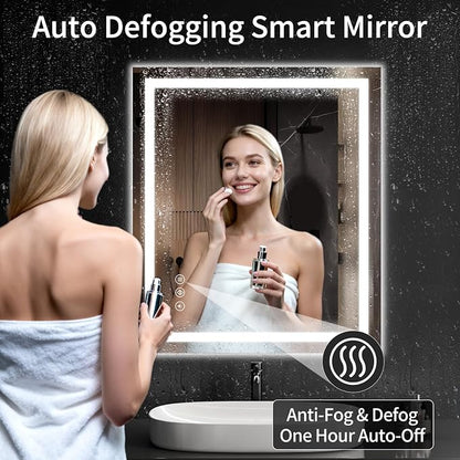 LED Bathroom Mirrors 32"x36" Bathroom Mirror with Lights for Wall, Backlit + Front Lit, 3 Colors, Anti-Fog, Dimmable Brightness for Vanity,Bathroom, Entryway, Living Room