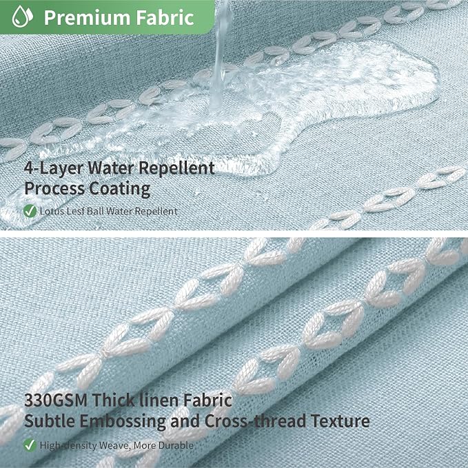 eachope No Hook Extra Long Shower Curtain Set with Snap-in Liner,Linen Textured Thick Striped Fabric with Tassels,Boho Chic Modern Farmhouse Bathroom Curtain,Water-Repellent,Fog Blue,71x86 | 330GSM Thick Linen Textured Striped Fabric with Tassels,Snap-...