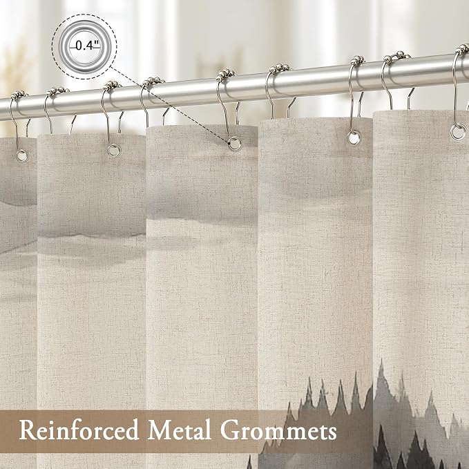 Litabel Black Linen Misty Pine Forest Shower Curtain, Mountain Foggy Woodland Cotton Shower Curtains for Chic Rustic Bathroom, Abstract Modern Waterproof Nature-Themed Decor, 72 x 72