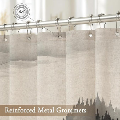 Litabel Black Linen Misty Pine Forest Shower Curtain, Mountain Foggy Woodland Cotton Shower Curtains for Chic Rustic Bathroom, Abstract Modern Waterproof Nature-Themed Decor, 72 x 72