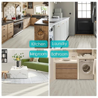 MULGREAT Peel and Stick Floor Tile, 54 Sq.Ft Self Adhesive Vinyl Flooring Plank, 36 Pieces Waterproof Heavy Duty Wood Grain Tiles, 36"x6" DIY Planks for Bedroom Kitchen Apartment Bathroom White