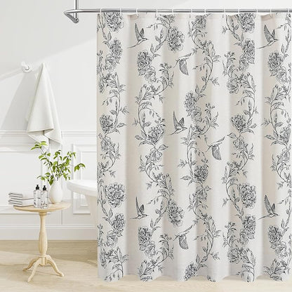 MitoVilla Black Cotton Boho Hummingbird Shower Curtains, 72 x 72 | Black Cottagecore Spring Shower Curtain for Bathroom, Modern Farmhouse French Country Bathroom Décor, 72x 72