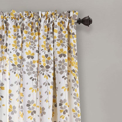 Lush Decor Weeping Flower Light Filtering Window Curtain Panels, Pair, 52"W x 108"L + 2" Header, Yellow & Gray - Charming Modern Floral Curtains for Living Room, Dining Room, & Bedroom