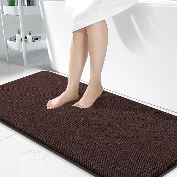 OLANLY Memory Foam Bathroom Runner Rugs 47x24, Absorbent Long Mat, Brown | Soft Quick Dry Bath Rugs, Non-Slip Carpet, Machine Washable Mat for Bathroom Floor, Tub and Shower, Home Decor Accessories