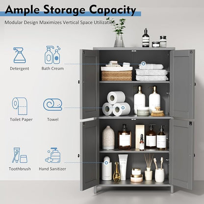 Shintenchi Bathroom Storage Cabinet with Doors and Shelves, Floor Cabinets for Washroom Furniture, Laundry Room, Organization with Adjustable Shelf, Gray