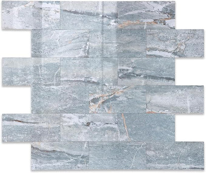 2026 New Upgrade Peel and Stick Backsplash Tile, Peel and Stick 11.34" X 11.57" Wall Tile for Kitchen, Bathroom, Fireplace, Laundry (Polished Marble Cyan, 1 Pack)