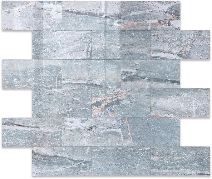 2026 New Upgrade Peel and Stick Backsplash Tile, Peel and Stick 11.34" X 11.57" Wall Tile for Kitchen, Bathroom, Fireplace, Laundry (Polished Marble Cyan, 10 Packs)