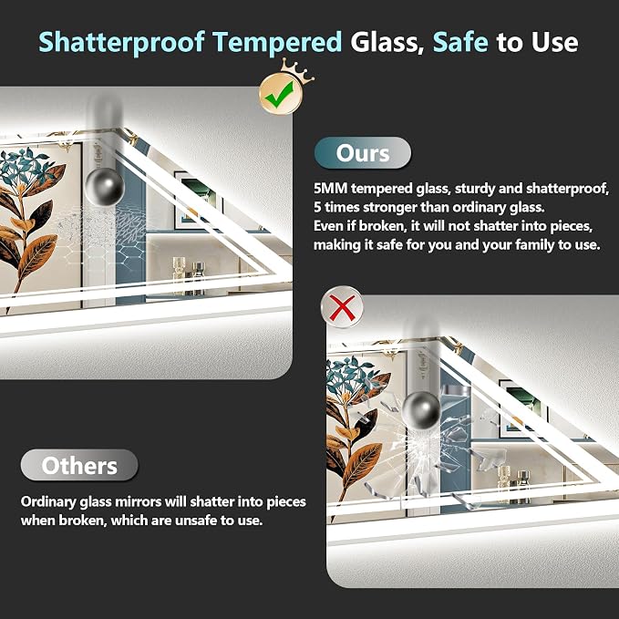 50x36 LED Bathroom Mirror, Backlit & Front Lit Lighted Mirror | Anti-Fog Vanity Mirror with Lights, 3 Color Dimmable, Memory, Shatterproof, Tempered Glass, CRI95, UL Listed, Wall Mounted