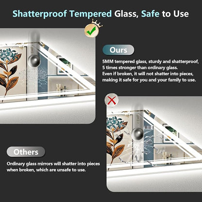 55x30 LED Bathroom Mirror, Backlit & Front Lit Lighted Mirror | Anti-Fog Vanity Mirror with Lights, 3 Color Dimmable, Memory, Shatterproof, Tempered Glass, CRI95, UL Listed, Wall Mounted