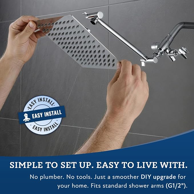 G-Promise All Metal 10" Dual Square Shower Head Combo | Rain Shower Head | Handheld Shower Wand | Adjustable | Smooth 3-Way Diverter | 71" Extra Long Hose - A Bathroom Upgrade (Chrome) | Built to Last, Easy Install, Adjustable Height & Angle for All He...
