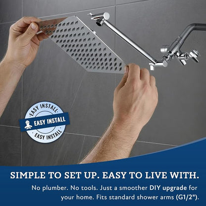 G-Promise All Metal 10" Dual Square Shower Head Combo | Rain Shower Head | Handheld Shower Wand | Adjustable | Smooth 3-Way Diverter | 71" Extra Long Hose - A Bathroom Upgrade (Chrome) | Built to Last, Easy Install, Adjustable Height & Angle for All He...