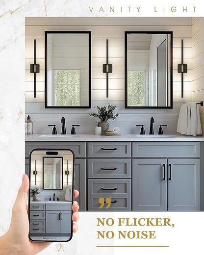 30 Inch Bathroom Light Fixtures, 16W 3CCT Dimmable Black and Gold LED Vanity Lighting Fixtures Over Mirror, 360?Rotatable Modern Bathroom Vanity Light Bar, AD-W9465-L75-BK